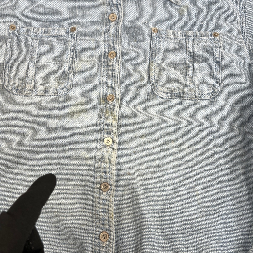 Vintage Y2K Textured Surf Button Down Medium Blue Men Streetwear Boho Shirt - Picture 6 of 12